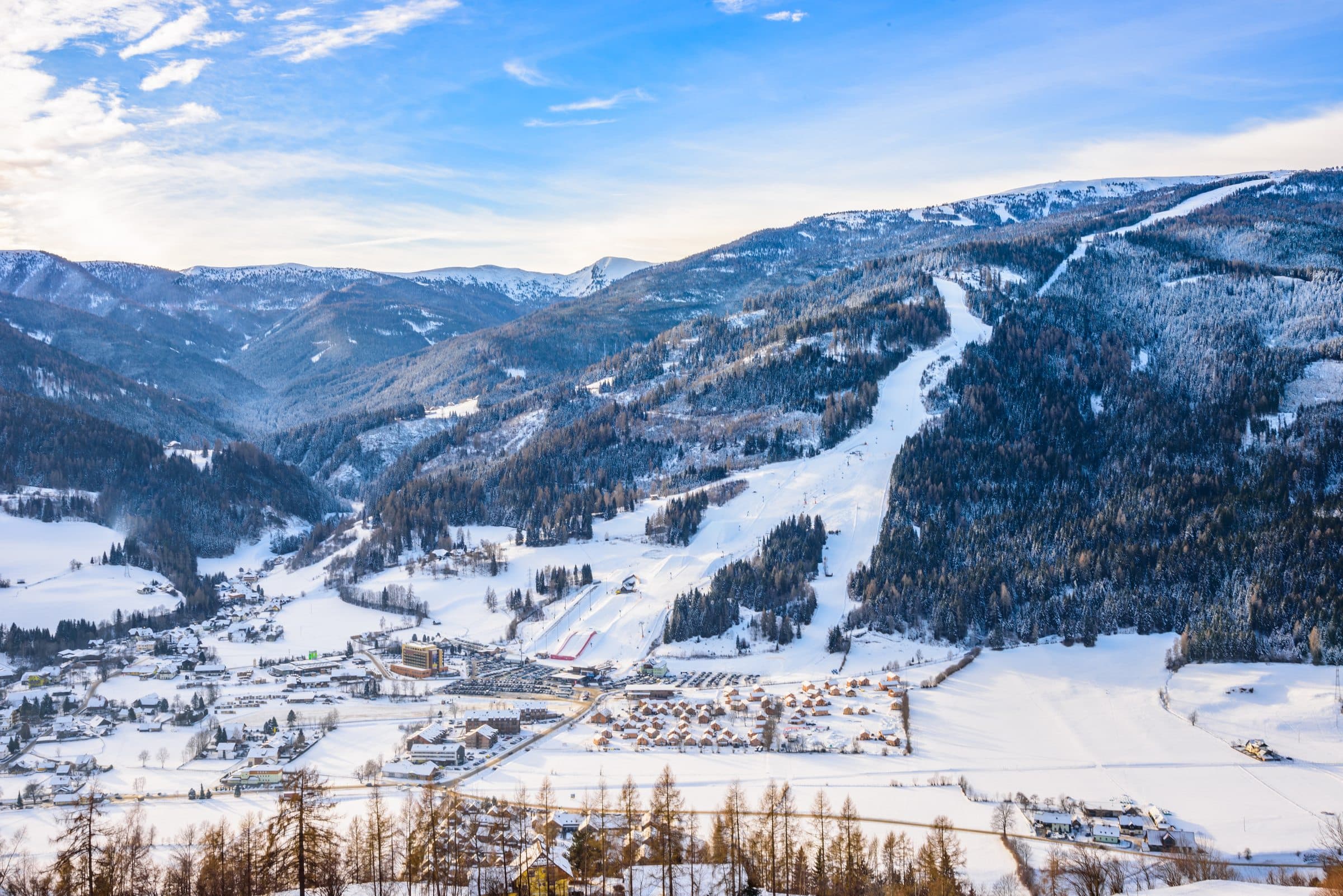 Winterlandschaft, Blick auf den Kreischberg im Winter, Talpanorama